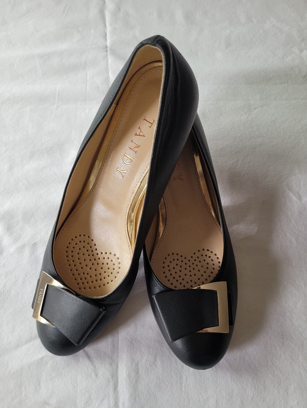 Tandy Womens Black Bow Accent Leather Flats Size 7.5 US